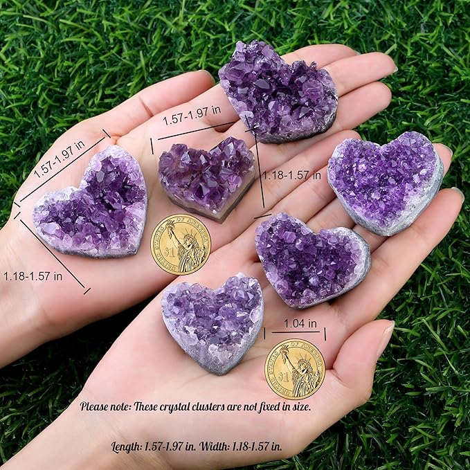 ZHIYUXI Heart Shaped Amethyst Crystals and Healing Stones Heart Gems Valentines Day Gifts for Women Purple Room Decor Cluster Heart Gifts Stones Rocks Gemstones Geodes 1.2-1.6" Raw Protection Crystals