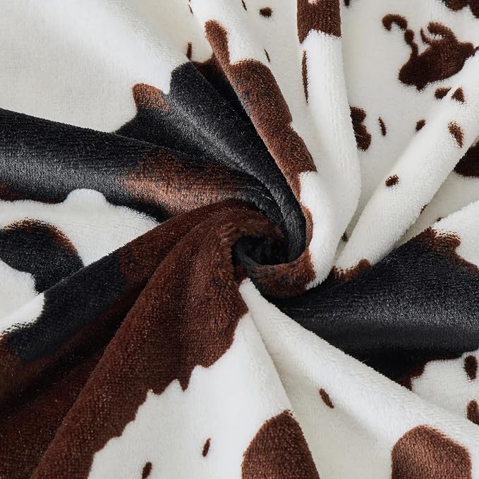 Bnuitland Cow Printed Fleece Flannel Throw Blanket, 300 GSM Double Sided Fuzzy Fluffy Blanket for Bed Sofa Couch Travel, Super Soft Lightweight for Adults and Kids, 90×108 inch