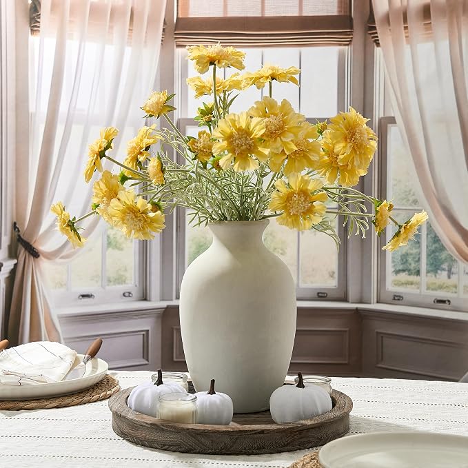 Large Ceramic Rustic Flower Vase, 10.43 Inch Tall Vintage Pottery Home Decor, Antique Farmhouse Terracotta Vase for Living Room, Shelf, Table, Mantel Decoration, Farmhouse - Off-White