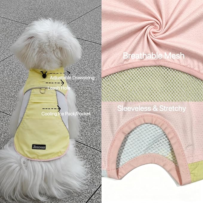 Dog Sun Protection Cooling Shirt,UPF 50+ UV Protection,Lightweight Breathable Cooling Vest, Sunblock Summer Clothes for Dogs (Cheese Yellow, Small, Pull On)