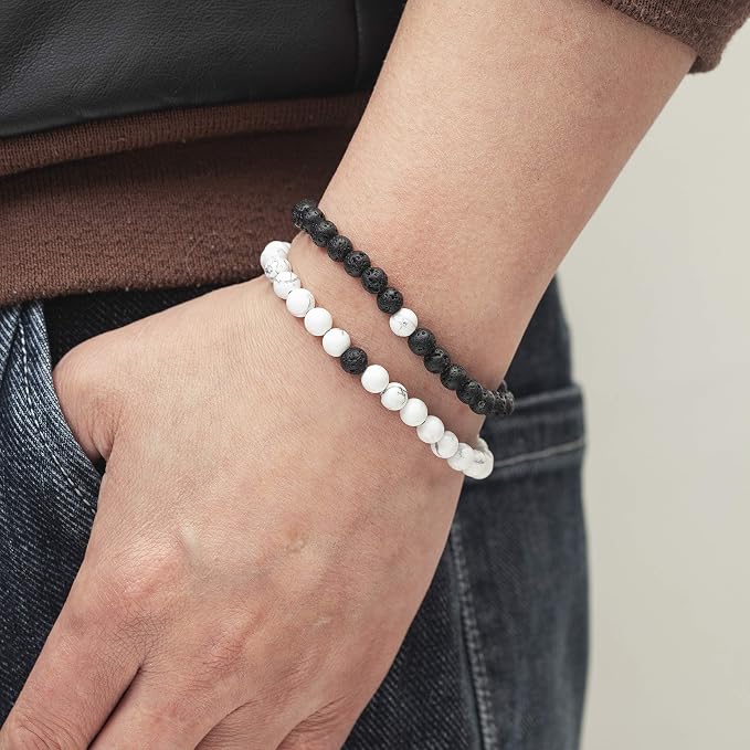 Softones 6MM Lava Rock Aromatherapy Anxiety Essential Oil Diffuser Beads Bracelet for Women Men,Friendship Couples Gifts Natural Stone Bracelets