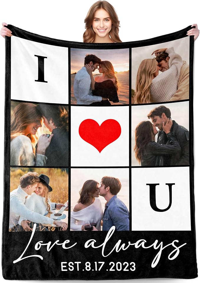 Personalized Couples Gifts for Boyfriend Girlfriend Wife Husband Him Her Mom Dad, Customized Birthday I Love You Gifts for Valentines Mother's Day Fathers Day, Custom Photo Blanket with Picture Text