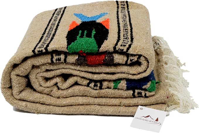 Open Road Goods Thick Mexican Yoga Blanket - Serape Fish Design - Handmade (Khaki)