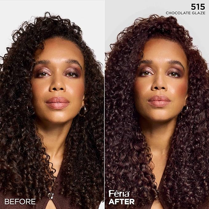 L'Oreal Paris Feria Multi-Faceted Shimmering Permanent Hair Color, High Intensity Hair Dye for 3X Highlights, 515 Chocolate Glaze, 1 Kit