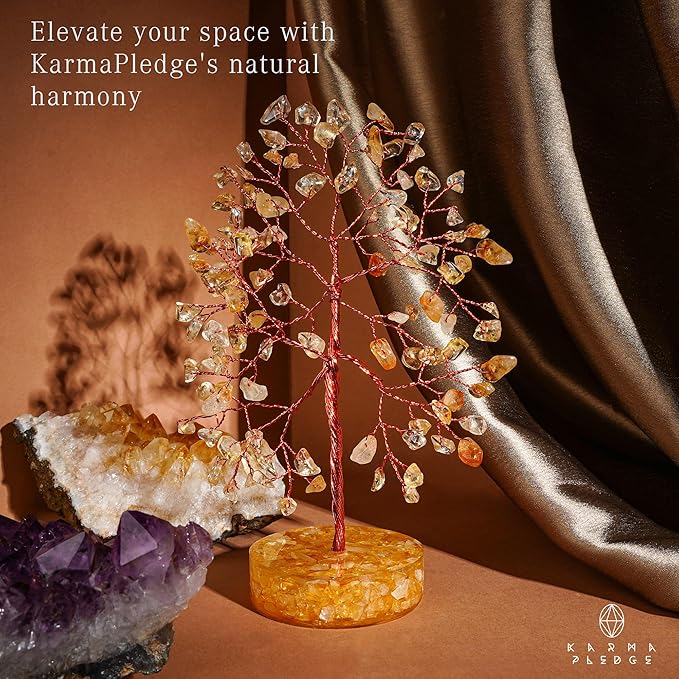 Citrine Crystal Tree of Life Birthday Gifts for Women, Men, Friends, Handmade Chakra Healing Crystals Tree for Home Office Decor, Positivity, Good Luck, Money, Unique Gifts for Her Mom, Sister, Dad