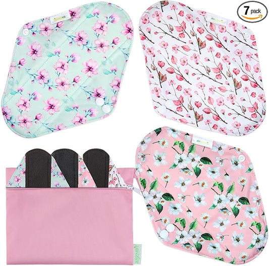 wegreeco Reusable Menstrual Pads - Reusable Sanitary Pads | Reusable Panty Liners | Soft Cloth Menstrual Pads - 6 Pack with 1 Cloth Mini Wet Bag (S, Cherry Blossoms)