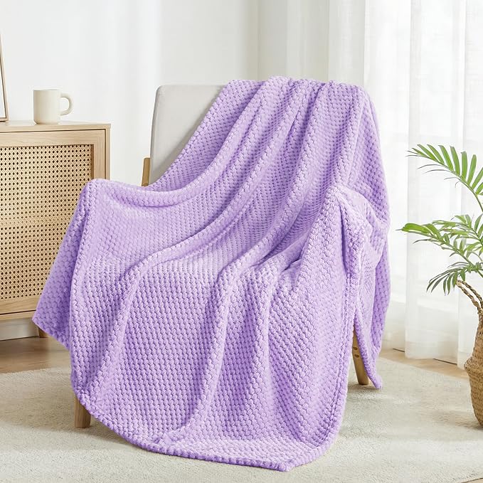 Exclusivo Mezcla Large Waffle Fleece Throw Blanket for Couch, Light Purple | Lightweight Soft Blanket for Sofa, Bed, Living Room, Plush Fluffy Throw for Home Decor, Travel, All Season, 50x70 Inches