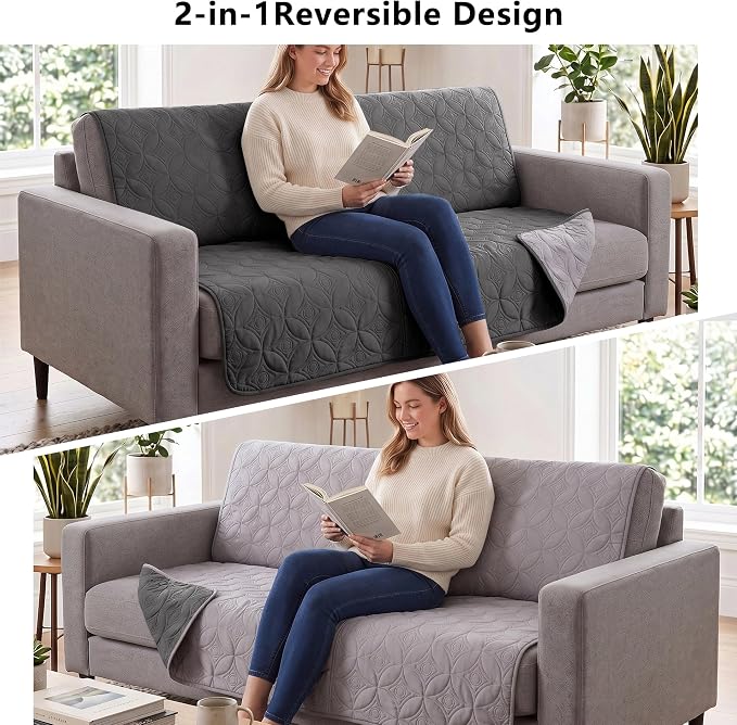 Waterproof Couch Cover for Dogs - Washable Pets Furniture Protector | TPU Leak-Proof Liner, Lightweight & Reversible, Fits Chair, Sofa, Bed, 30" x 70" , Lightgrey/Darkgrey