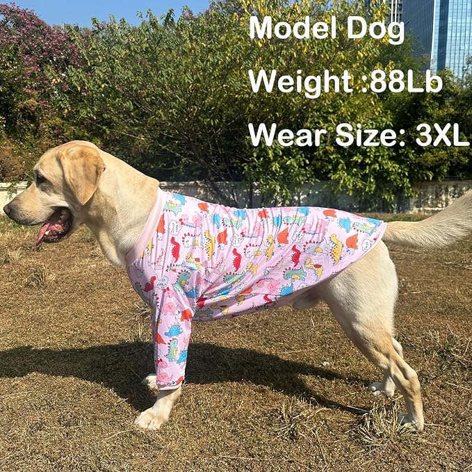 Dinosaur Dog T Shirts Cute Dinosaur Pattern Printed Apparel Shirt for Large Dogs Softable Stretchy Pet Clothes (L, Pink Dinosaur)