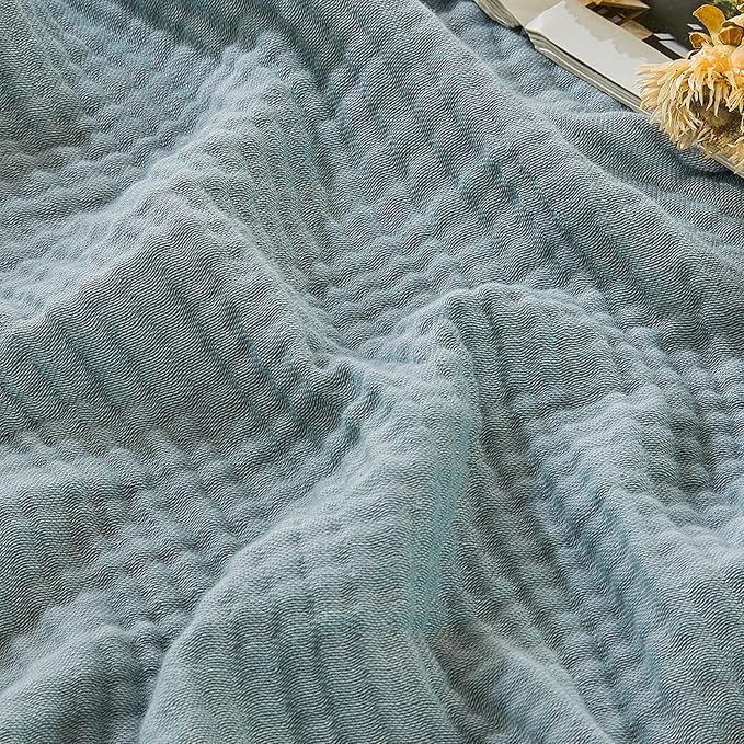 EMME Cotton Muslin Twin XL Blanket Breathable Gauze Soft Lightweight Blankets Adults Gifts for Women (Heather Teal, 66"x90")