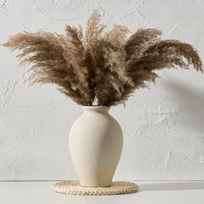 SIDUCAL Ceramic Vintage Flower Vase | 9 Inch Large Pottery Rustic Farmhouse Boho Vase for Home Decor, Table, Living Room, Bathroom, Coffee Desk, Shelf, Mantel Decoration, Wedding, White
