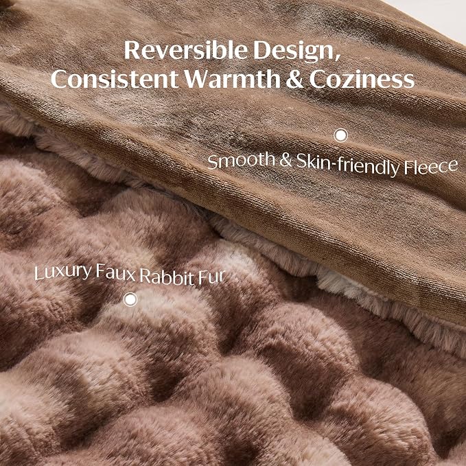 DOWNCOOL Faux Fur Throw Blanket for Couch, Soft Fluffy Fuzzy Plush Bubble Blanket for Sofa Bedroom Living Room, Cozy Warm Luxury Fleece Minky Blanket, 50x60 Inches Tie-dye Brown