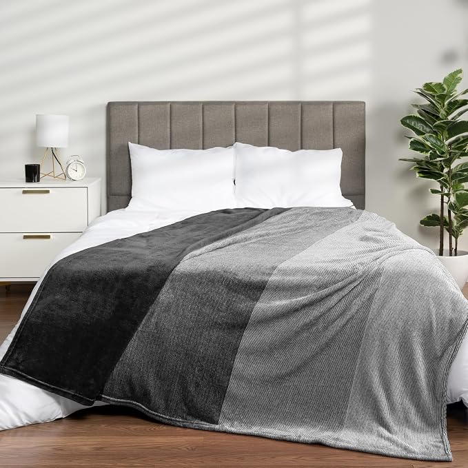 PAVILIA Black Ombre Fleece Throw Blanket for Couch Sofa Bed, 60x80 Twin | Gradient, Soft Plush Flannel Fleece, Lightweight Accent Blanket, Warm All Season, Machine Washable, Cozy Decor Gift