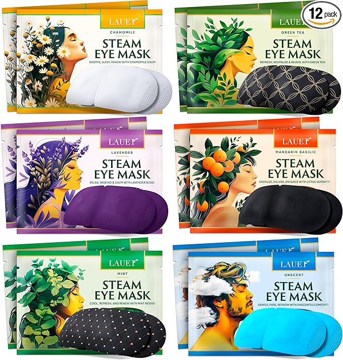 Heated Eye Steam Mask Dry Eyes Self Warm Compress Dark Circles Puffiness (1 Count (Pack of 12), Set of Scent (Lavender, Chamomile, Green Tea, Mint, Mandarin Basilic, Unscented))