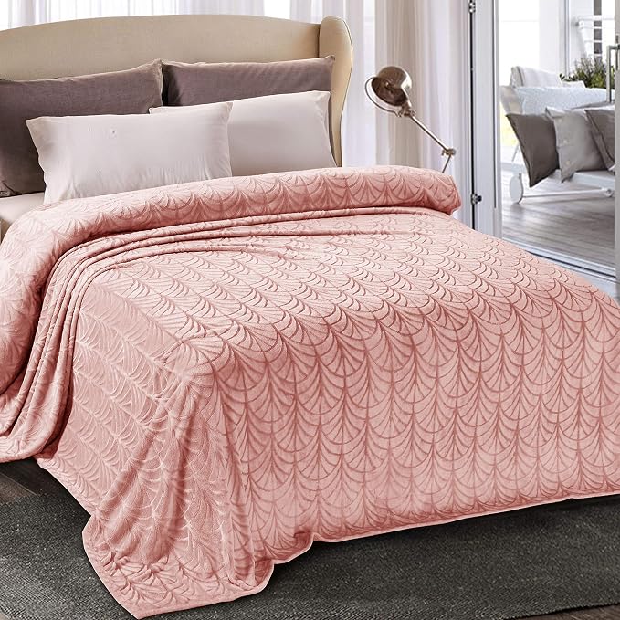 Whale Flotilla Soft Flannel Fleece King Size Bed Blanket, Pink | Cozy Lightweight Breathable Coverlet, Plush Fluffy Bedspread, Vintage Pattern Decorative Blanket for Bed All Season, 90"x104"