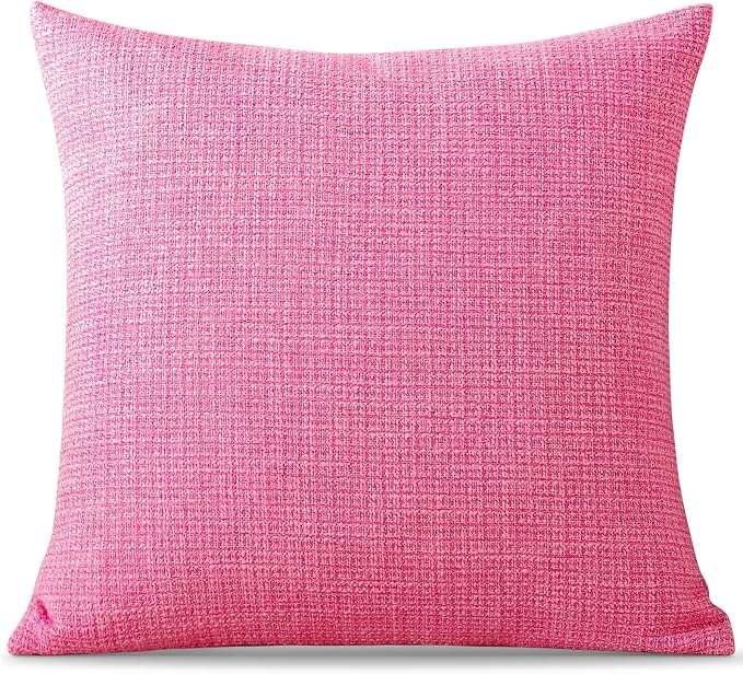 OTOSTAR Linen Throw Pillow Cover Set of 1 Decorative Square Pillowcases Cushion Covers 18x18 Inch for Home Decor Sofa Bedroom Car 45 x 45CM Rose Pink