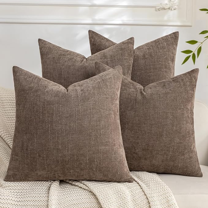 Set of 4 Soft Textured Decorative Throw Pillow Covers 24x24 Inch Cozy Farmhouse Cushion Cover Square Accent Pillow Cases for Bed Couch Sofa Living Room, Taupe Grey