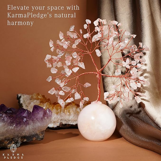 Rose Quartz Crystal Tree of Life Birthday Gifts for Women, Handmade Home Decor, Office, Room Decoration, Reiki Healing Crystal Chakra Tree for Money, Positivity, Good Luck Gifts for Her, Mom & Dad