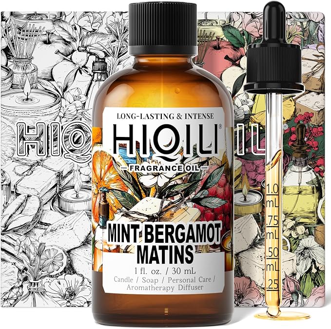 HIQILI Mint Bergamot Matins Fragrance Oil for DIY Wax Soap & Home Diffuser | Delivers Long Lasting Floral Aroma, Ideal for Hand Wash, Air Freshener and Gentle Pet Friendly DIY Scent Works-30ml / 1 fl oz
