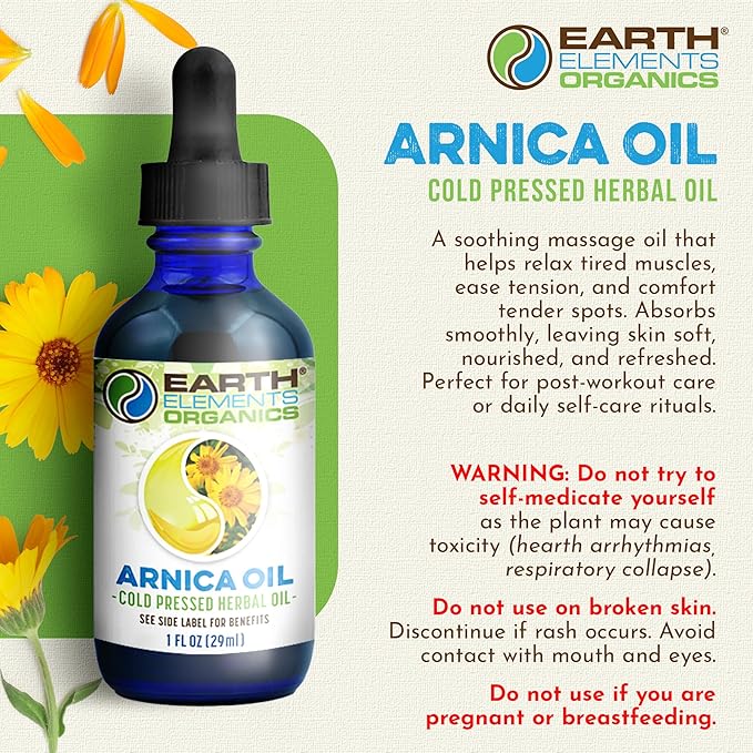 Arnica Oil - with Sunflower Seed Oil, Skin Routine for Post Surgery and After Care, Infused Herbal Extract for Face, Body, Muscle Application1 fl oz