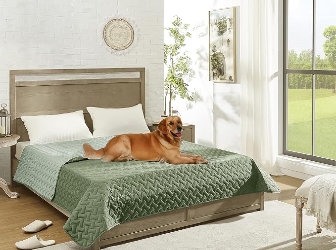gogobunny 100% Double Sided Waterproof Dog Blanket Soft Pet Bed Cover Reversible Protect Furniture Couch Sofa Car for Puppy Cat Kids (Dark Green/Light Green, 30x30 Inch (Pack of 1))