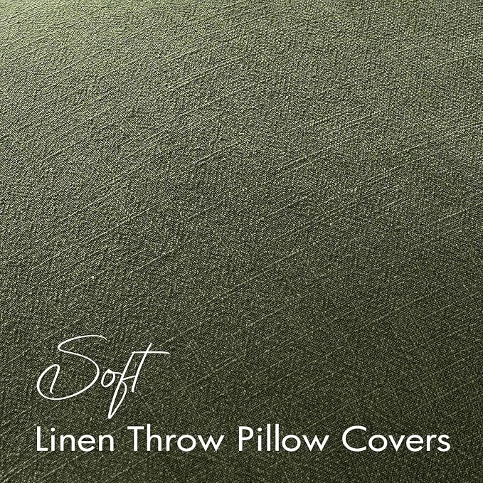 EMEMA Euro Decorative Linen Throw Pillow Covers 22x22 Inch Dark Olive Green | Sham Boho Farmhouse Neutral Couch Throw Pillows for Bed Pack of 2 Accent Pillowcase Modern Sofa Cushion Livingroom Home Decor