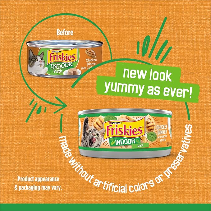 Purina Friskies Indoor Cat Food Pate Chicken Dinner With Garden Greens - (Pack of 24) 5.5 oz. Cans