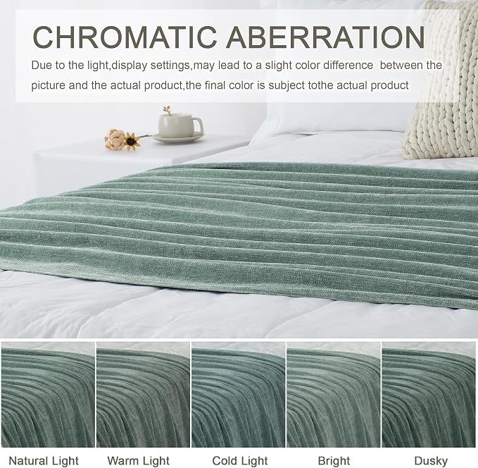 Chenille Throw Blanket for Couch 50" x 60", Sage Green | Soft Cozy Warm Throws with Fringe Tassel, for Living Room Bed Sofa Chair Cover, Lightweight Knitted Decorative Boho Blankets