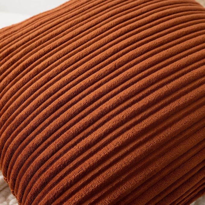UGASA 14x20 Inch Pillow Cover Pack of 1 Soft Boho Stripe Corduroy Long Rectangle Lumbar Cushion Case Farmhouse Decorative Throw Pilowcase for Bed, Couch, Sofa, Bedroom, Living Room, Burnt Orange