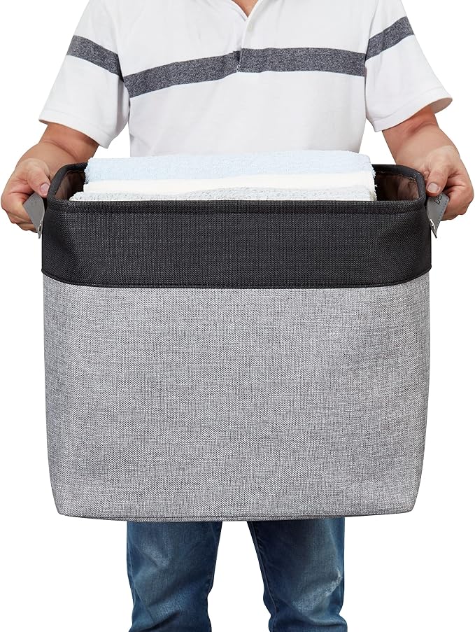 DECOMOMO Extra Large Storage Baskets, 54.5L Fabric Storage Bins 3 Pack | XXXL Storage Baskets for Shelves, Linen Closet Organizers (Grey & Black, 17" x 13" x 15")