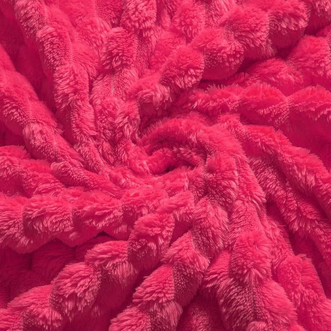 Vessia Flannel Fleece Throw Blanket(50x70 inch), 3D Jacquard Hot Pink Fuzzy and Warm Blanket for Couch,Sofa,Bed,Chair, 300GSM Super Soft Touch Cozy Lightweight Throw for All-Season Home Decor