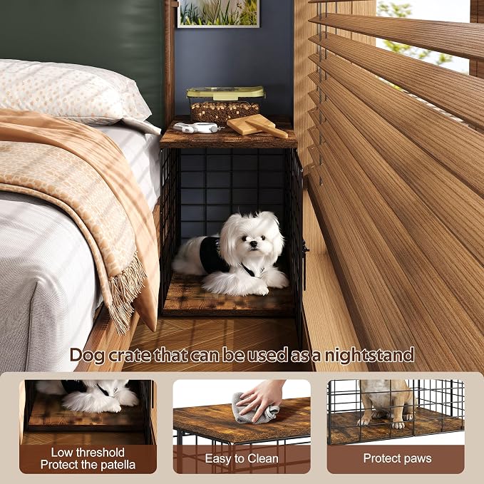 24in Extra Small Dog Crate Furniture, Indoor Kennel End Table under 10 lb，Stylish Durable Indoor Dog Kennel with Storage Top & Secure Lock, Decorative Pet Cage for Chihuahua Yorkie & XS Dog