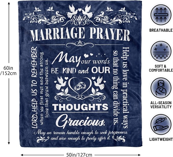 Marriage Prayer, Wedding Gifts for Newlyweds, Marriage Prayer Wedding Gifts 50" x 60" Blankets, Engagement Gifts for Couples Christian Religious Prayer Quote, Bridal Shower Gifts