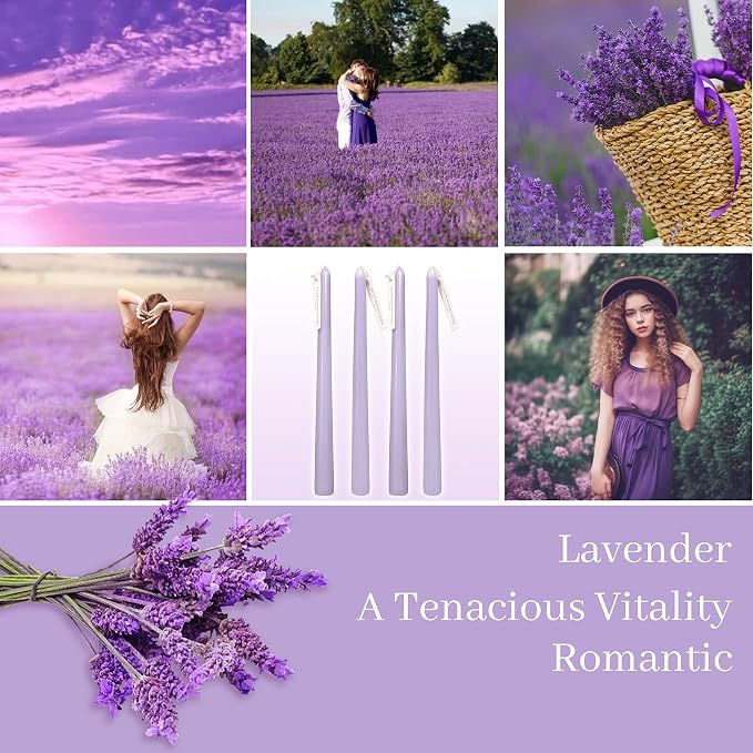 4 PCS Scented Taper Candles Purple 10 inch Long Candle Sticks Soothing Lavender Fragrance Smokeless Tapered Candle for Wedding Decor,Festival and Special Occasions