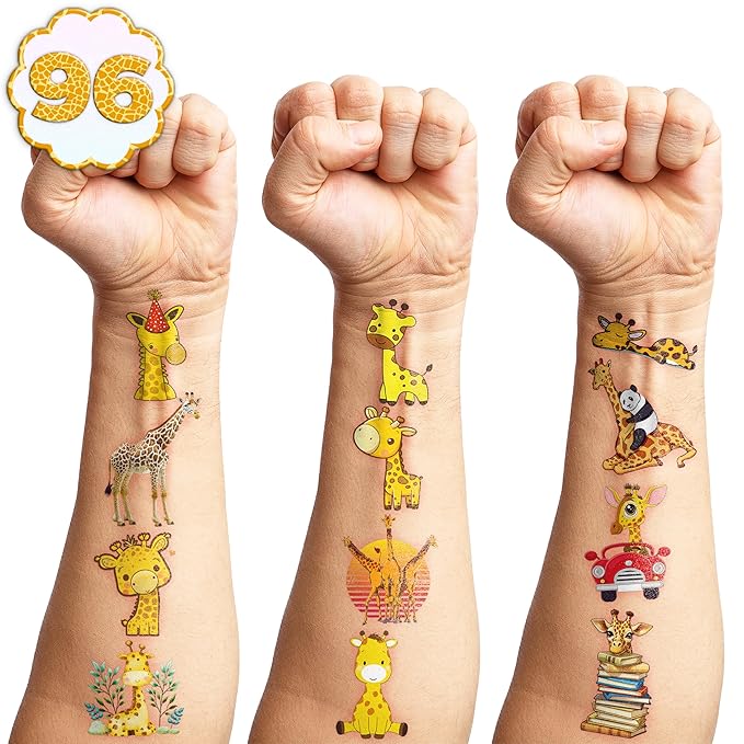 116 PCS Christmas Giraffe Face Temporary Tattoos Sticker Wild Jungle Animal Giraffe Birthday Party Decorations Supplies Favors Gifts Baby Shower Boys Girls Zoo Cute Fake Tattoo School Reward Themed