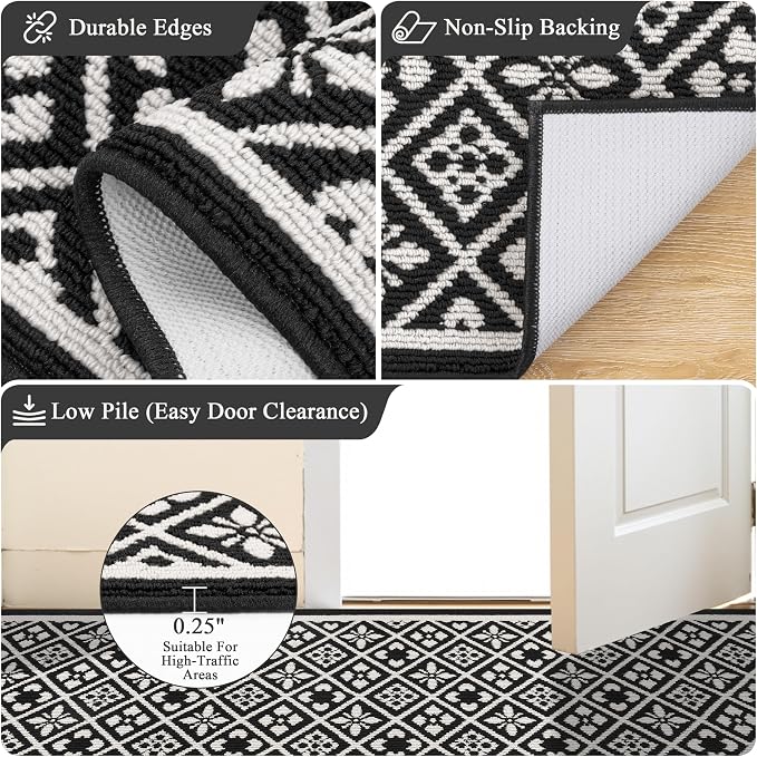 Ileading Large Indoor Door Mat 4x6t Absorbent Dog Mats for Muddy Paws,Machine Washable Living Room Area Rug with Non-Slip Rubber Backing Low-Profile Inside Carpet for Hallway,Kitchen(Black)