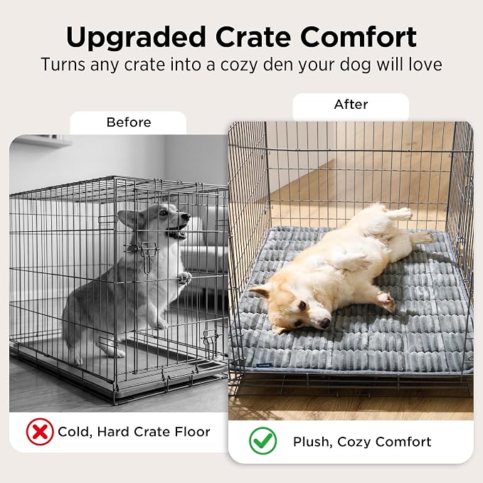 Bedsure ComfyFleece™ Washable Dog Crate Pad,Soft Extra Large Pet Mat,47" | Thin XXL Kennel Pad for Crates Topper,Flat Corduroy Fleece Pads for Dog Cages,Nonslip Bottom,Not Chewproof,Grey