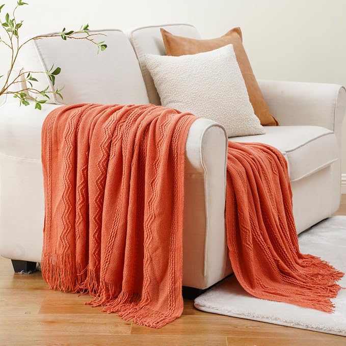 BATTILO HOME Orange Fall Throw Blanket for Couch Sofa, Knitted Decorative Blankets Throws Halloween Throw Blanket Fall Decorations Home Decor (Salmon, 50"x60") | Knitted Decorative Blankets & Throws, Halloween Throw Blanket Fall Decorations for Home Decor