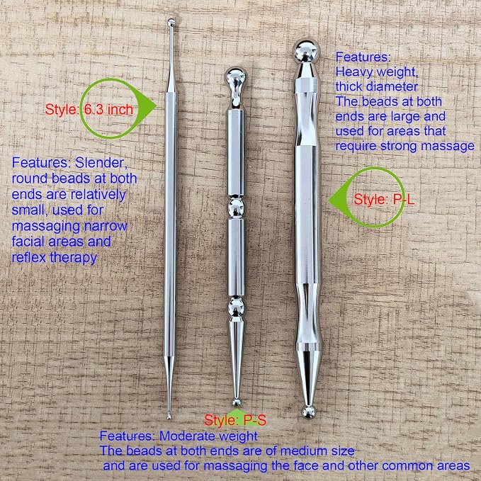 BYYDDIY Stainless Steel Dual Head Facial Reflexology Tools,Ear Massage Tool,Body Point Probe Pen &Trigger Point Massager Tool for Deep Tissue (P-S)