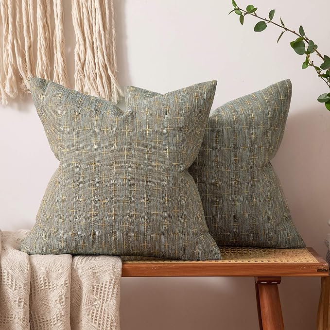 MIULEE Pack of 2 Decorative Burlap Linen Throw Pillow Covers Modern Farmhouse Pillowcase Rustic Woven Textured Cushion Cover for Sofa Couch Bed 20x20 Inch Khaki