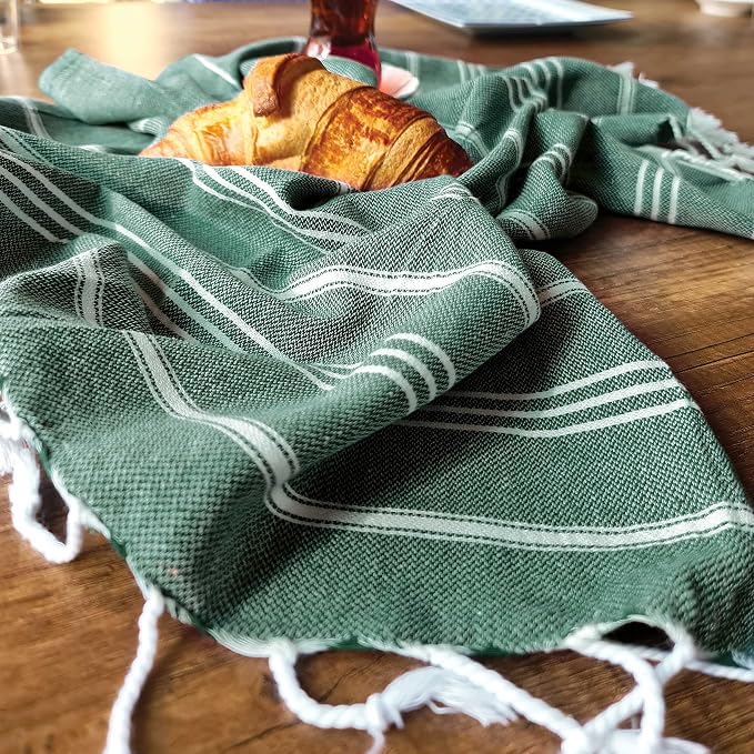 Cacala 100% Turkish Cotton Kitchen Tea Towels, Highly Absorbent Luxury Soft Quick Drying Dish Towel with Hanging Loop for Gym, Yoga, Bath, Sports, Cleaning and Kitchen (23 x 36), Army Green