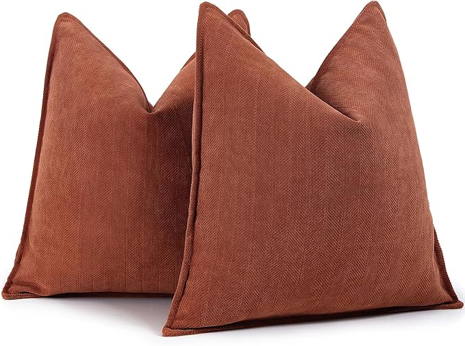 Rust Throw Pillow Covers 18x18 Set of 2 Chenille Fall Pillow Covers with Elegant Design Soft and Luxurious Decorative Throw Pillows for Couch, Bed, and Home Decor