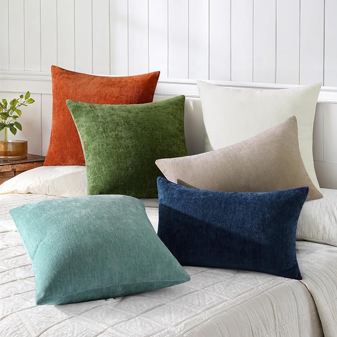 decorUhome Soft Chenille Cream White Throw Pillow Covers 20X20 Set of 2 | Decorative Fall Couch Pillow Covers Solid Dyed Accent Modern Farmhouse Neutral Square Pillow Cases for Sofa
