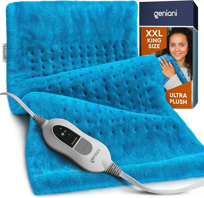 GENIANI XXL Heating Pad for Back Pain & Menstrual Pain Relief, Electric Throw Auto Shut Off, Machine Washable, Moist Heat Pad for Neck and Shoulder, Cramps Relief, Aqua Blue 18'‘×26’’