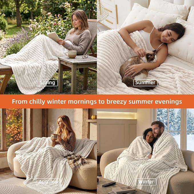 White Fleece King Throw Blanket for Couch & Bed, Cozy Warm for Women Girls | Soft flannel, no-pill & no-shed. Lightweight for sofa, chair, car and home decor. For Mother's Day, Graduation, Christmas.