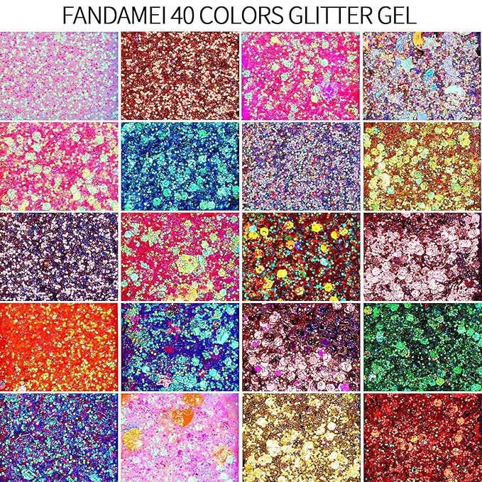 FANDAMEI 40 Colors Face Glitter, Face Paint Glitter Gel - Face Glitter for Women Girls Kids, No Glue Needed, Multi-Purpose Glitter Makeup for Hair Face Body Halloween Rave Carnival