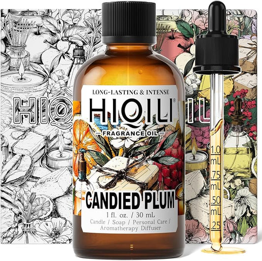 HIQILI Candied Plum Fragrance Oil for Diffuser, Candle & Soap Making, Personal Care Scenting, Gourmand Notes, Long-Lasting Scent - 1 Fl Oz