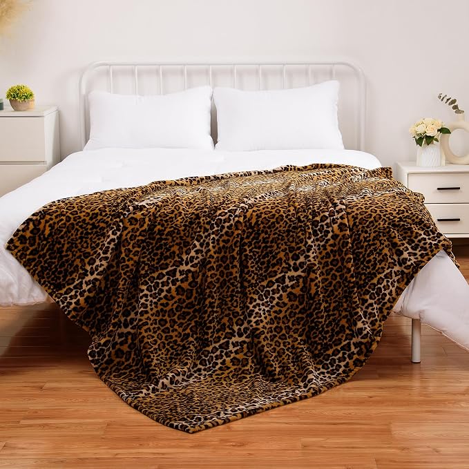 Excervent Leopard Print Throw Blanket for Bed, 50x70 inches, Brown | 300 GSM Lightweight Fleece Cheetah Throw Blanket for Couch Sofa Bed, Super Soft Cozy Warm Blankets, Suitable for All Seasons