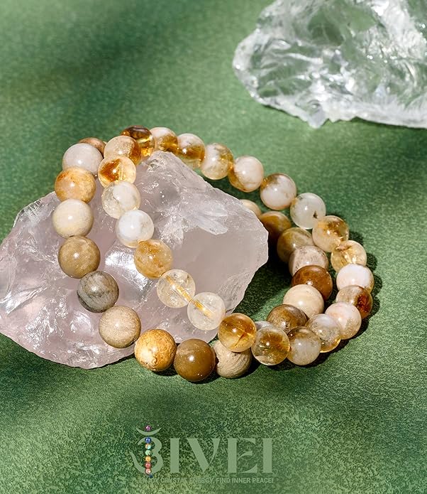 Bivei Natural Gemstone Semi Precious Healing Crystals Handmade Stretchy Round Beads Bracelet,Stocking Stuffers for Women Enhance Positive Energy