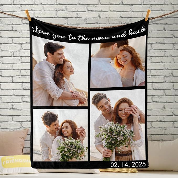 Personalized Mothers Day Birthday Blanket for Mom with Photos Text | Personalized Christmas Birthday Gifts for Mom Wife from Daughter Son Husband, Personalized Anniversary Couple Blanket Gifts